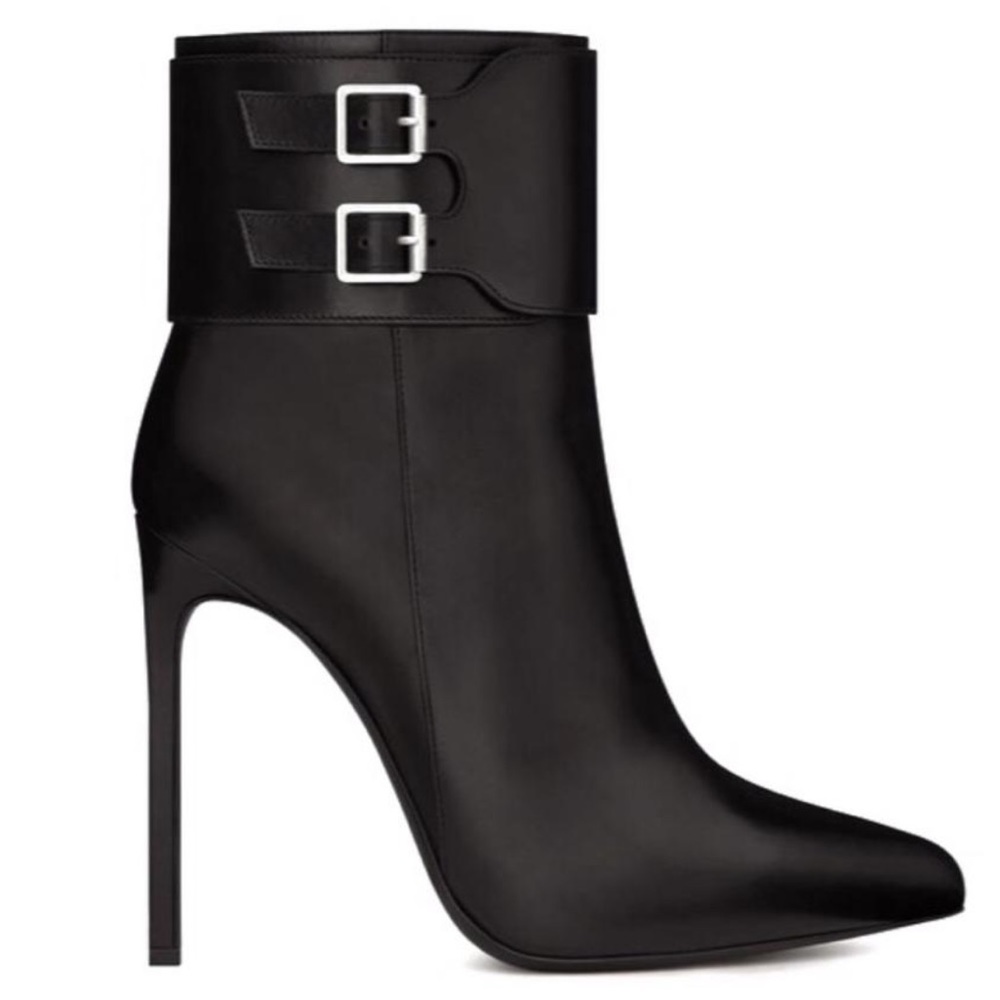 Saint Laurent Black Leather Janis Cuff Boots 38.5